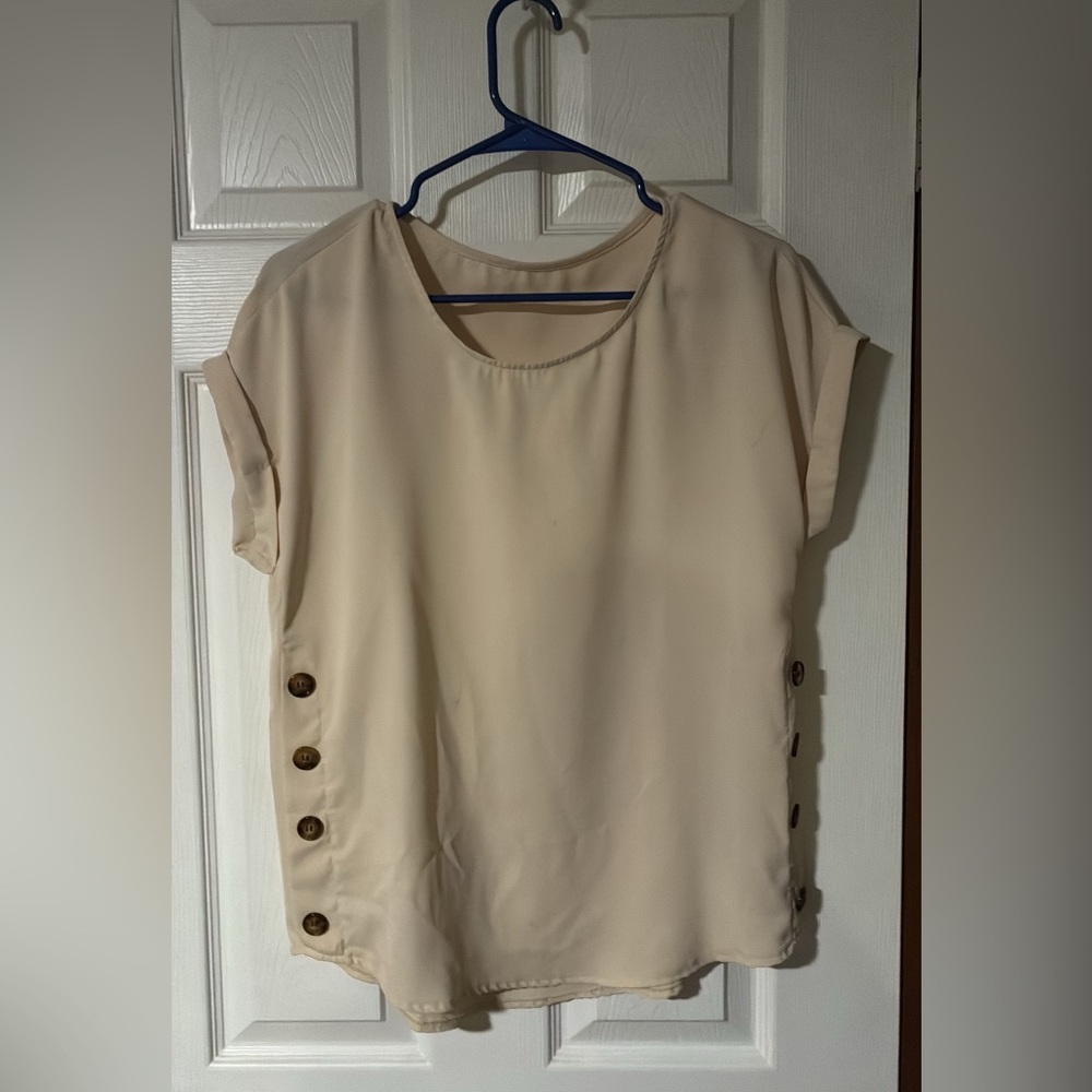 Cream Button-Side Women's Top